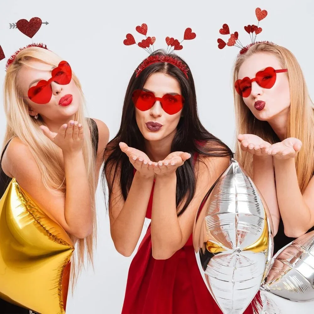Valentine Party Accessories 6pcs Glitter Red Heart Boppers & Eyeglasses Sets